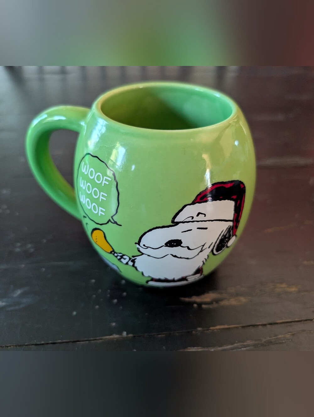 Retired Kcare 2016 Green Peanuts Snoopy Woodstock Christmas Holiday Jumbo Mug